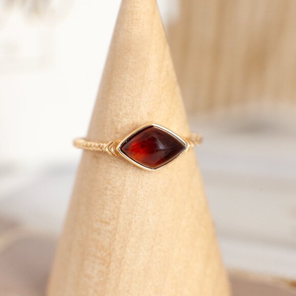 Natural Amber Gold Ring, Dainty Ring, Stacking Rings - Picture 5 of 11